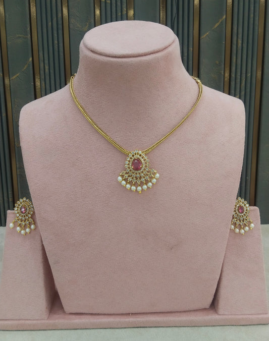 Gold Ruby American Diamond Ad Maron Necklace Sets