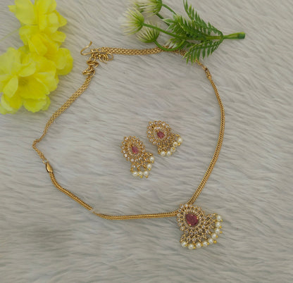 Gold Ruby American Diamond Ad Maron Necklace Sets