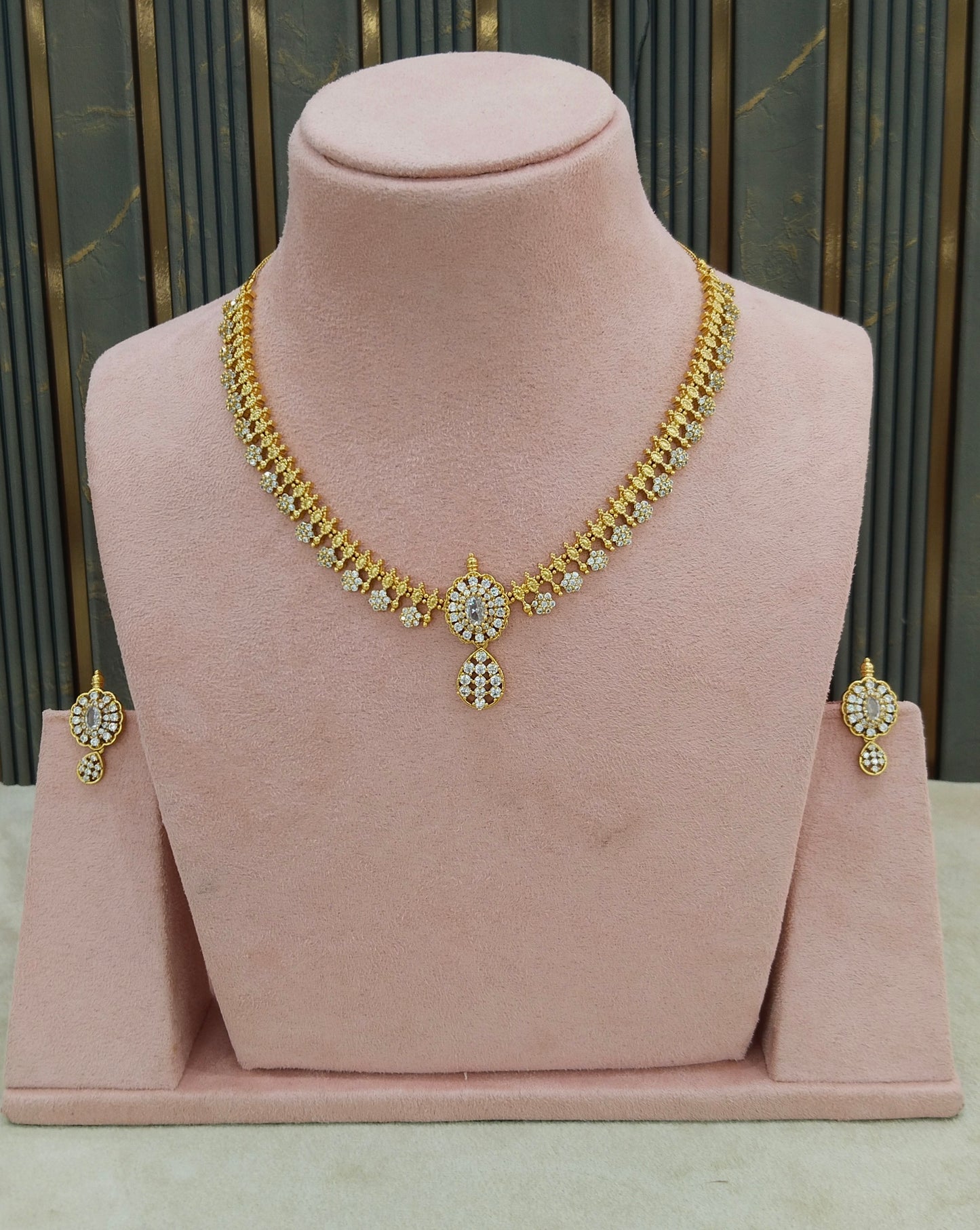 Gold American Diamond Ad Maron Necklace Sets