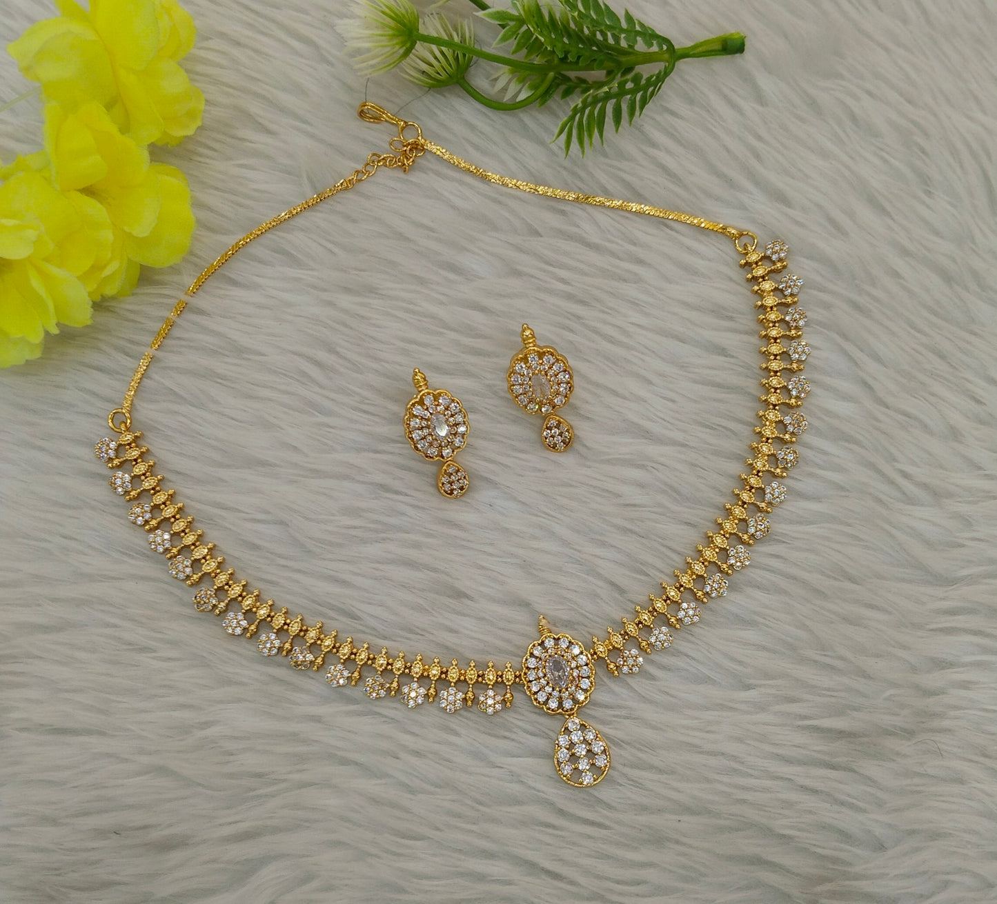 Gold American Diamond Ad Maron Necklace Sets