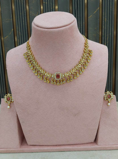 Gold Change Able Stone American Diamond Ad Maron Necklace Sets
