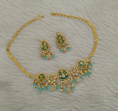 Gold Sea Green American Diamond Ad Disny Necklace Sets