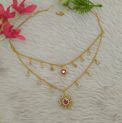 Gold Ruby American Diamond Ad Disny Necklace Sets