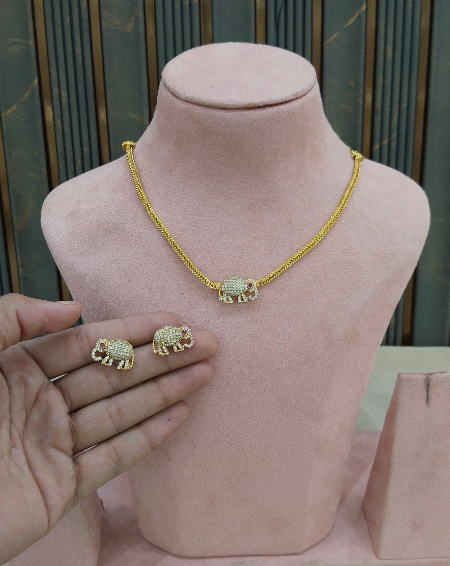 Gold Ruby American Diamond Ad Disny Necklace Sets