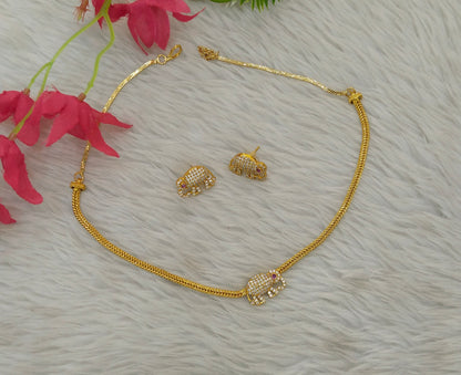 Gold Ruby American Diamond Ad Disny Necklace Sets