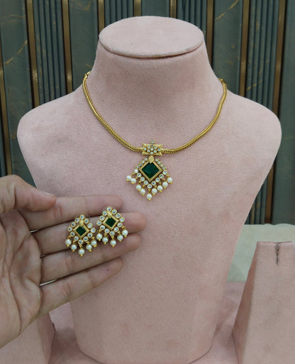 Gold Green American Diamond Ad Disny Necklace Sets