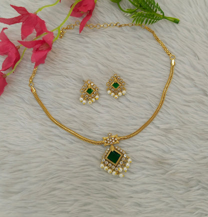 Gold Green American Diamond Ad Disny Necklace Sets