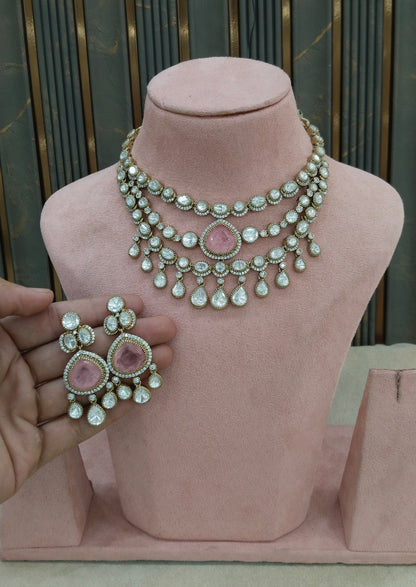 Antique Moissanite Pink Kundan Necklace Jewellery Erin Set