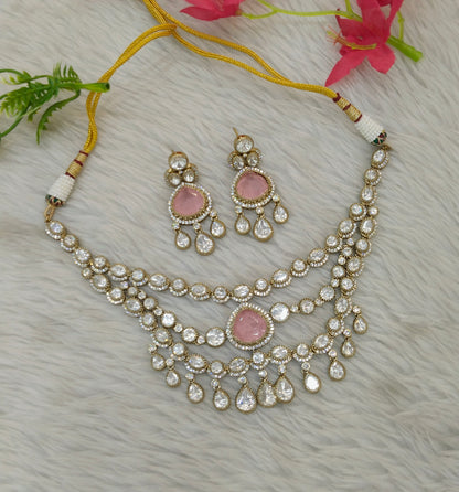Antique Moissanite Pink Kundan Necklace Jewellery Erin Set