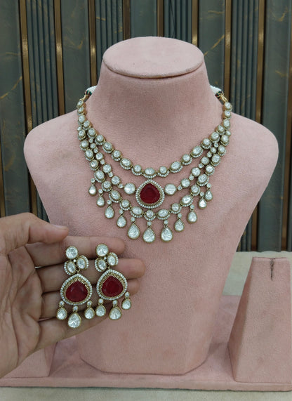 Antique Moissanite Maroon Kundan Necklace Jewellery Erin Set