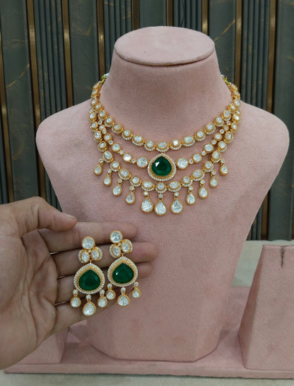 Gold Uncut Green Kundan Necklace Jewellery Erin Set