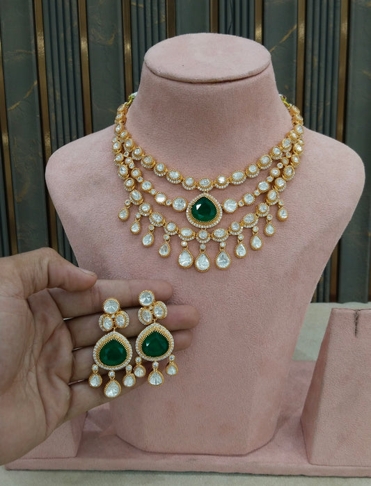 Gold Uncut Green Kundan Necklace Jewellery Erin Set