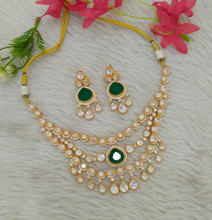 Gold Uncut Green Kundan Necklace Jewellery Erin Set