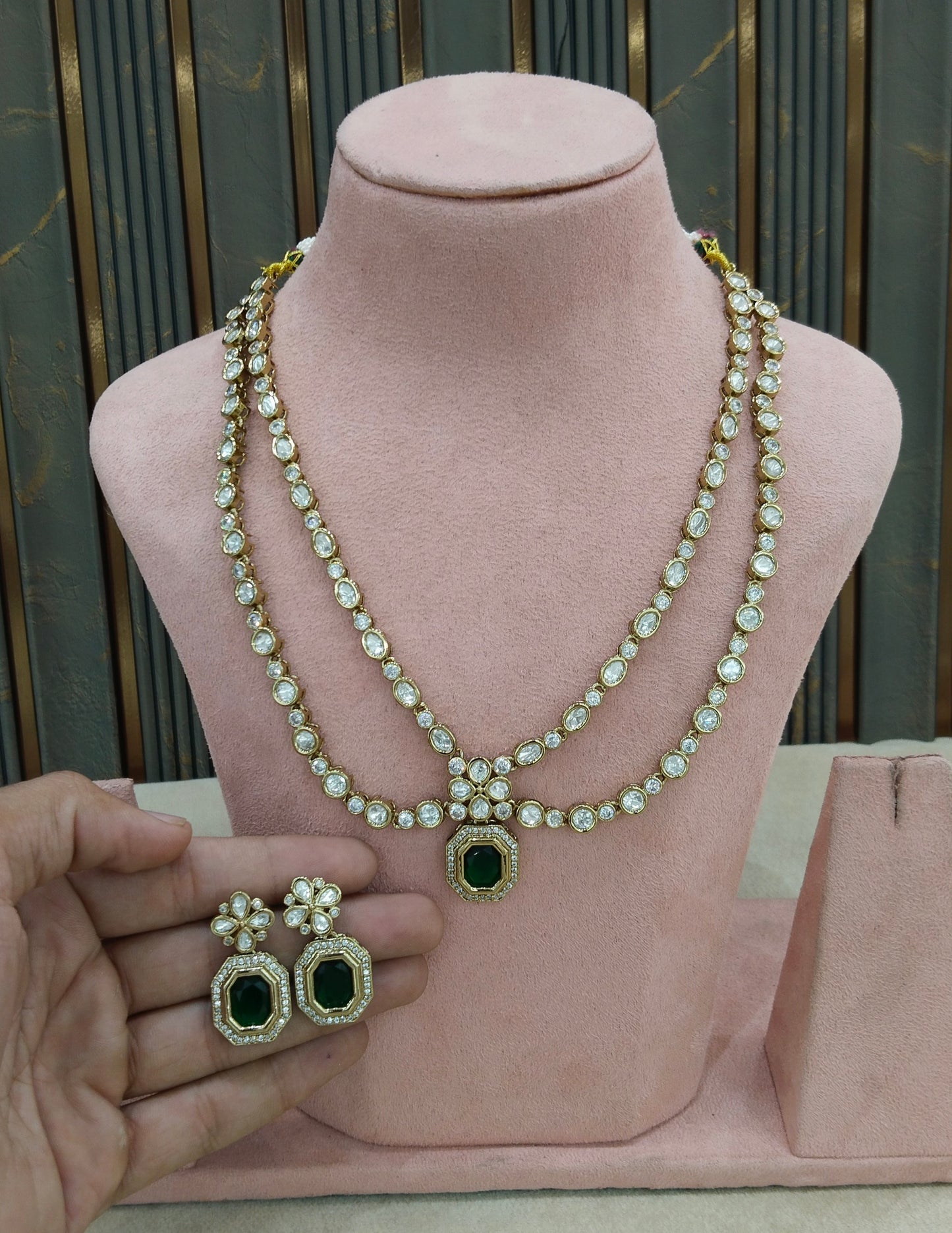 Antique Moissanite Green Kundan Necklace Jewellery Erin Set