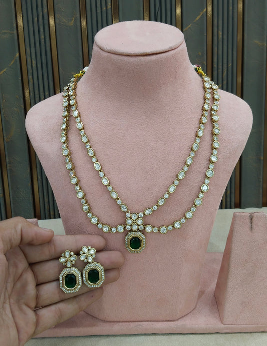 Antique Moissanite Green Kundan Necklace Jewellery Erin Set