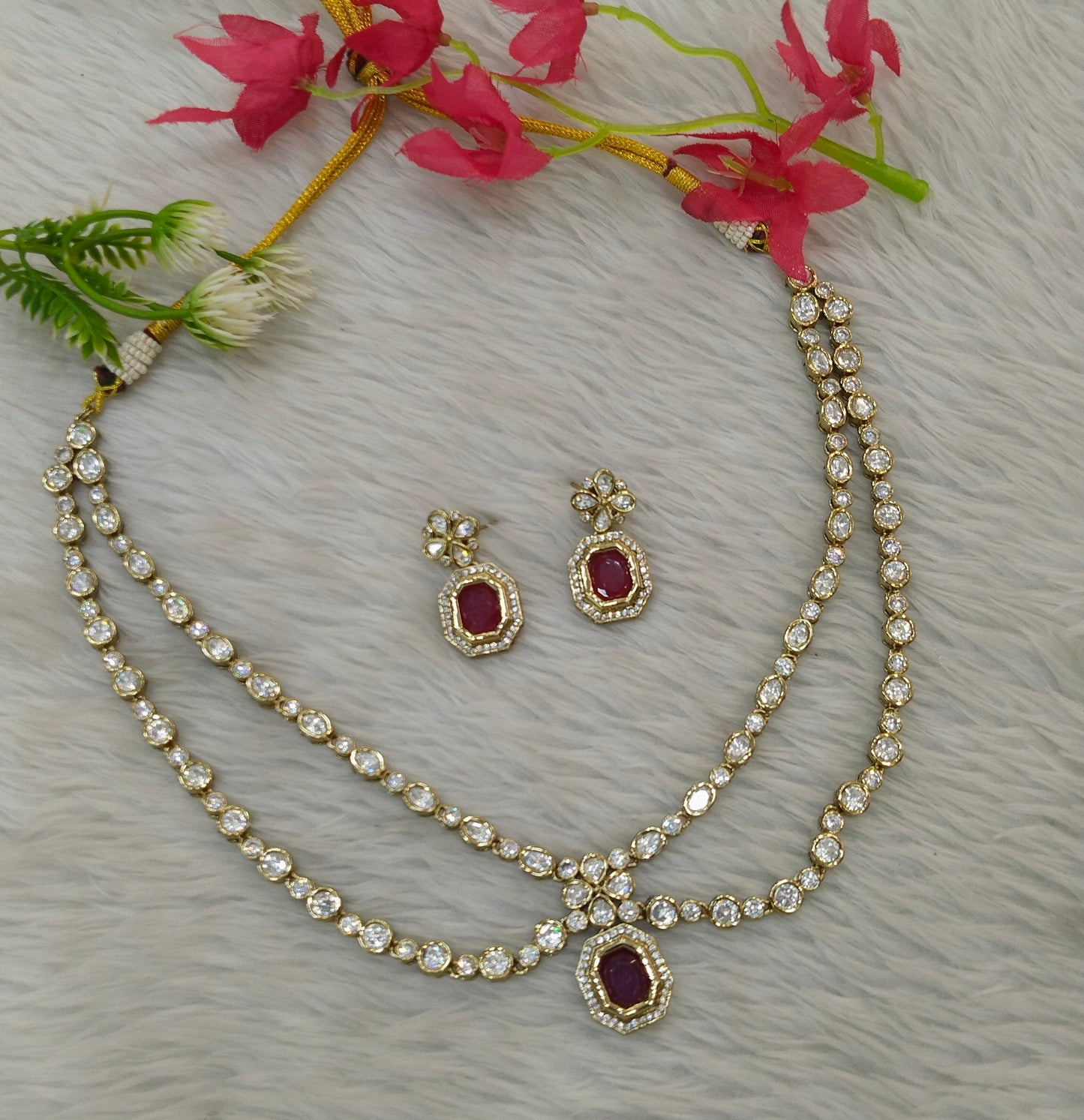 Antique Moissanite Ruby Kundan Necklace Jewellery Erin Set