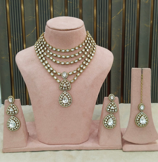 Gold Moissanite Kundan Necklace Jewellery Shipa Set