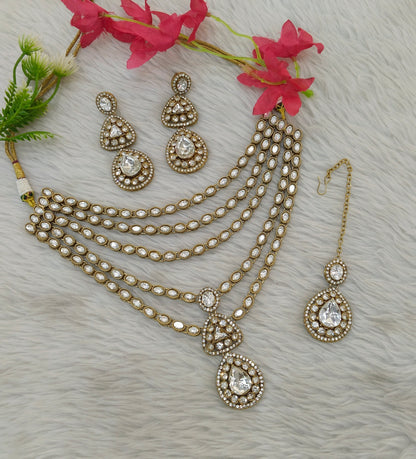 Gold Moissanite Kundan Necklace Jewellery Shipa Set