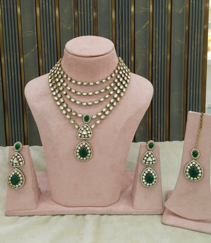 Gold Moissanite Green Kundan Necklace Jewellery Shipa Set