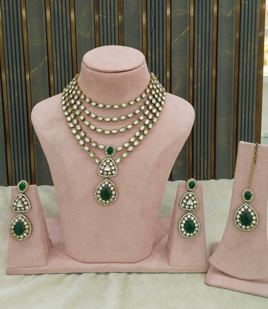 Gold Moissanite Green Kundan Necklace Jewellery Shipa Set