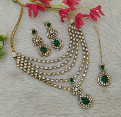 Gold Moissanite Green Kundan Necklace Jewellery Shipa Set