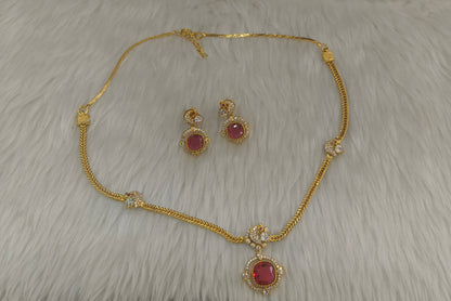 Gold Ruby American Diamond Ad Disny Necklace Sets