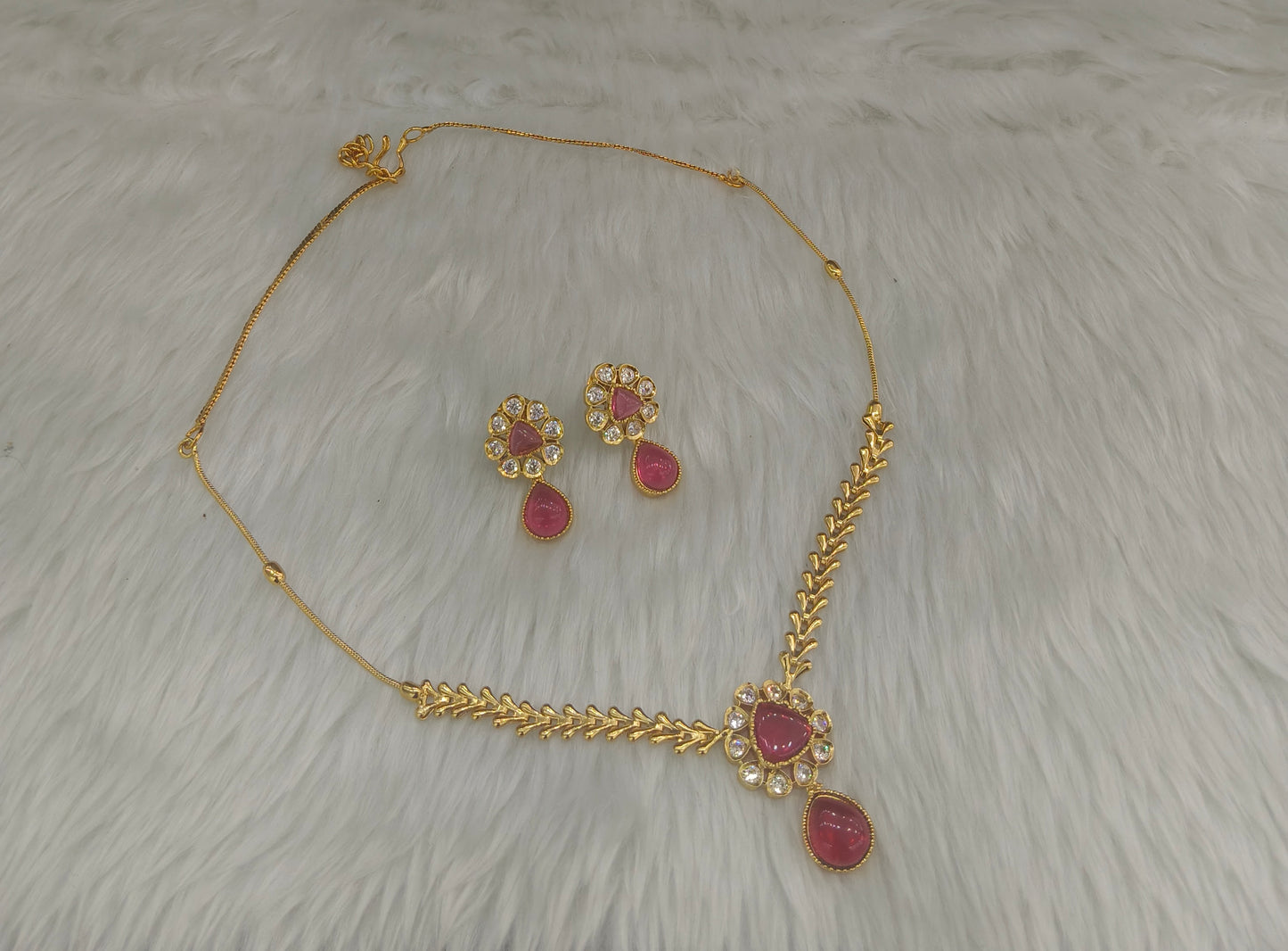 Gold Ruby American Diamond Ad Disny Necklace Sets