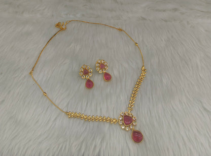 Gold Ruby American Diamond Ad Disny Necklace Sets