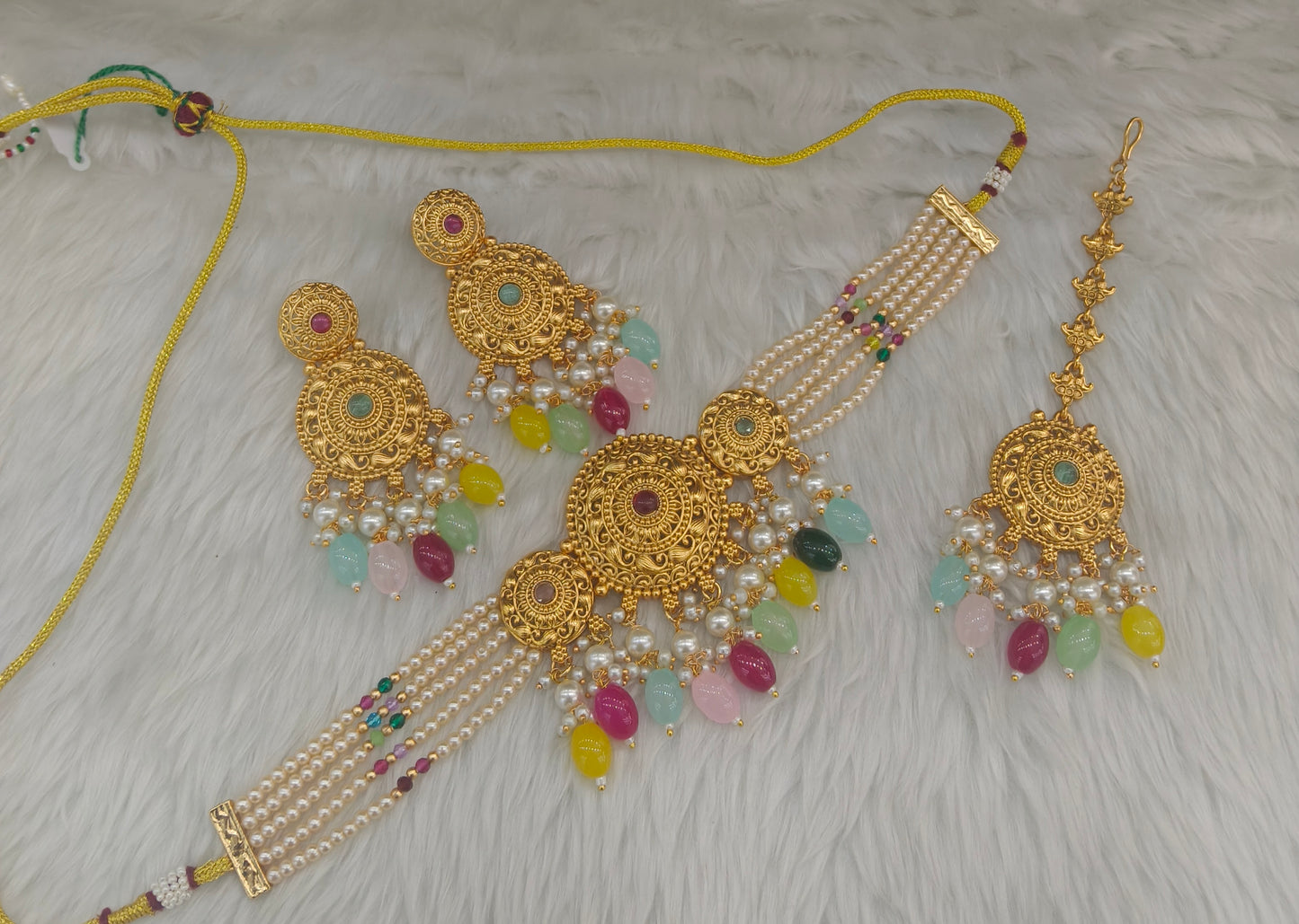 Gold Multi Color Polki Choker Jewellery Polki Lipi Set