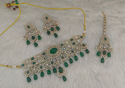 Antique Gold Green Choker Jewellery Dolly Set