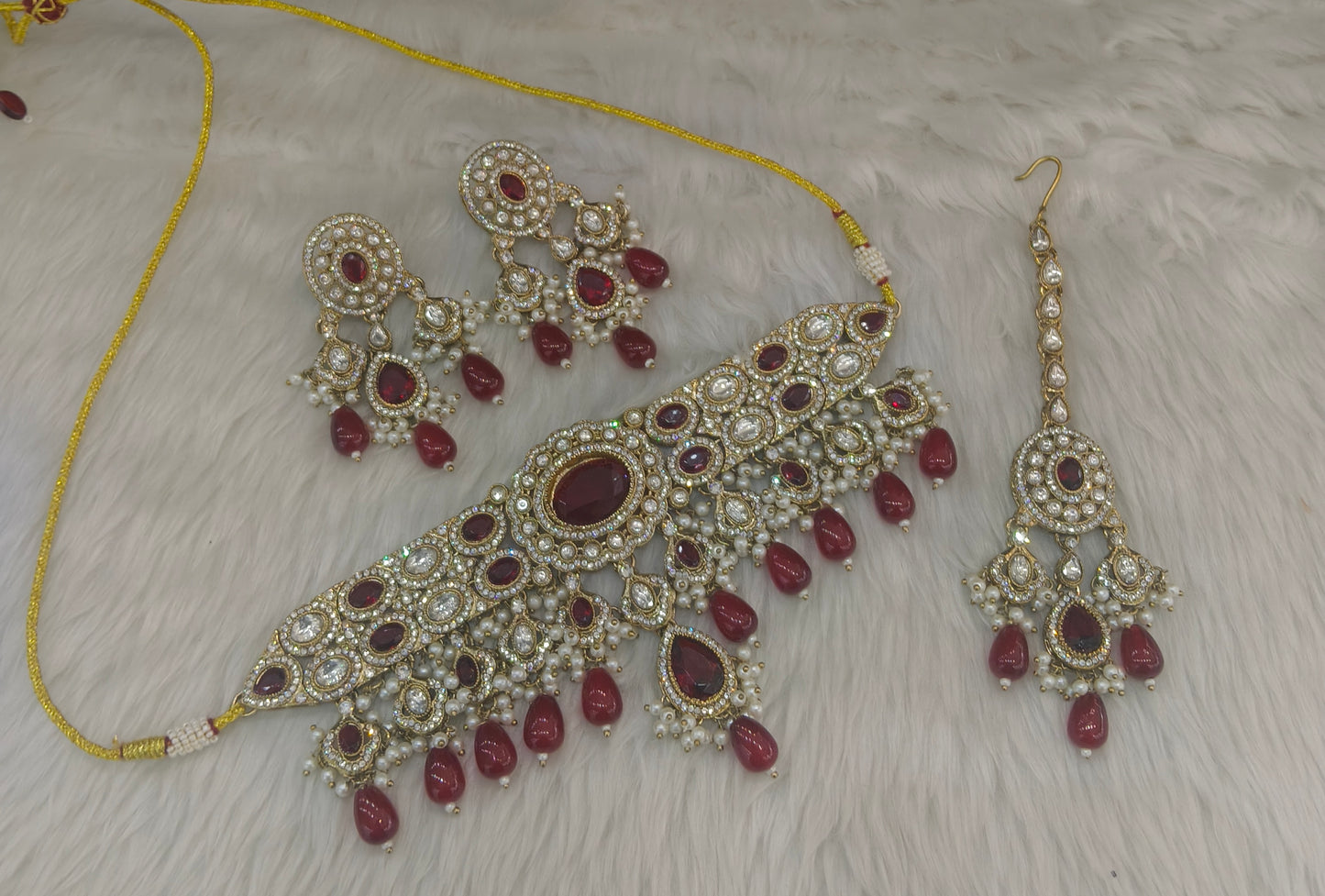 Antique Gold Maroon Choker Jewellery Dolly Set