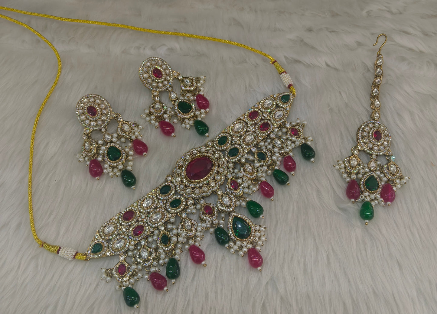 Antique Gold Multi Color Choker Jewellery Dolly Set