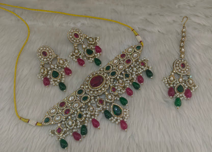 Antique Gold Multi Color Choker Jewellery Dolly Set