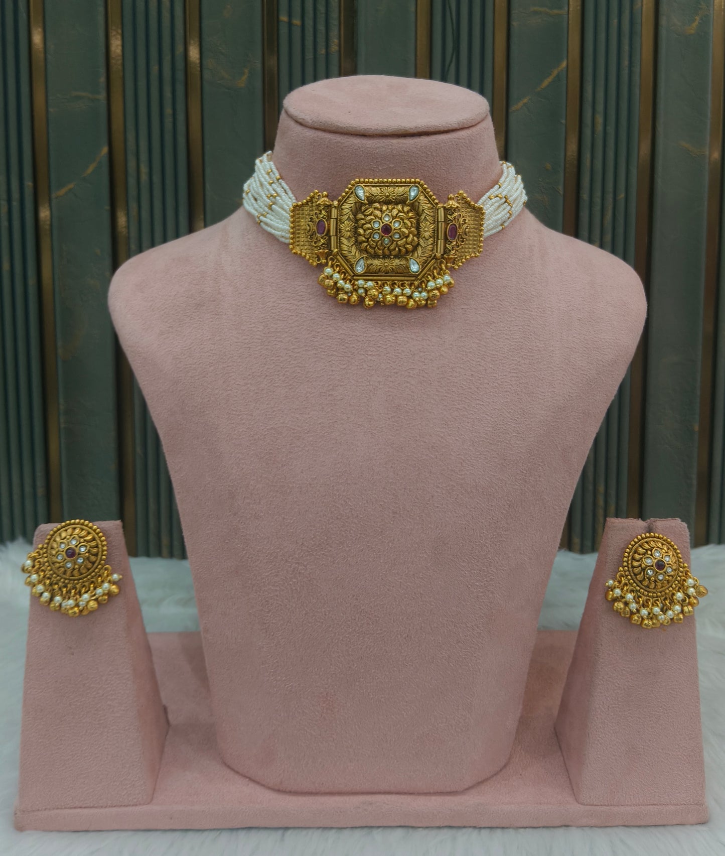 Gold Polki Ruby Choker Kirtika Jewellery Polki Set