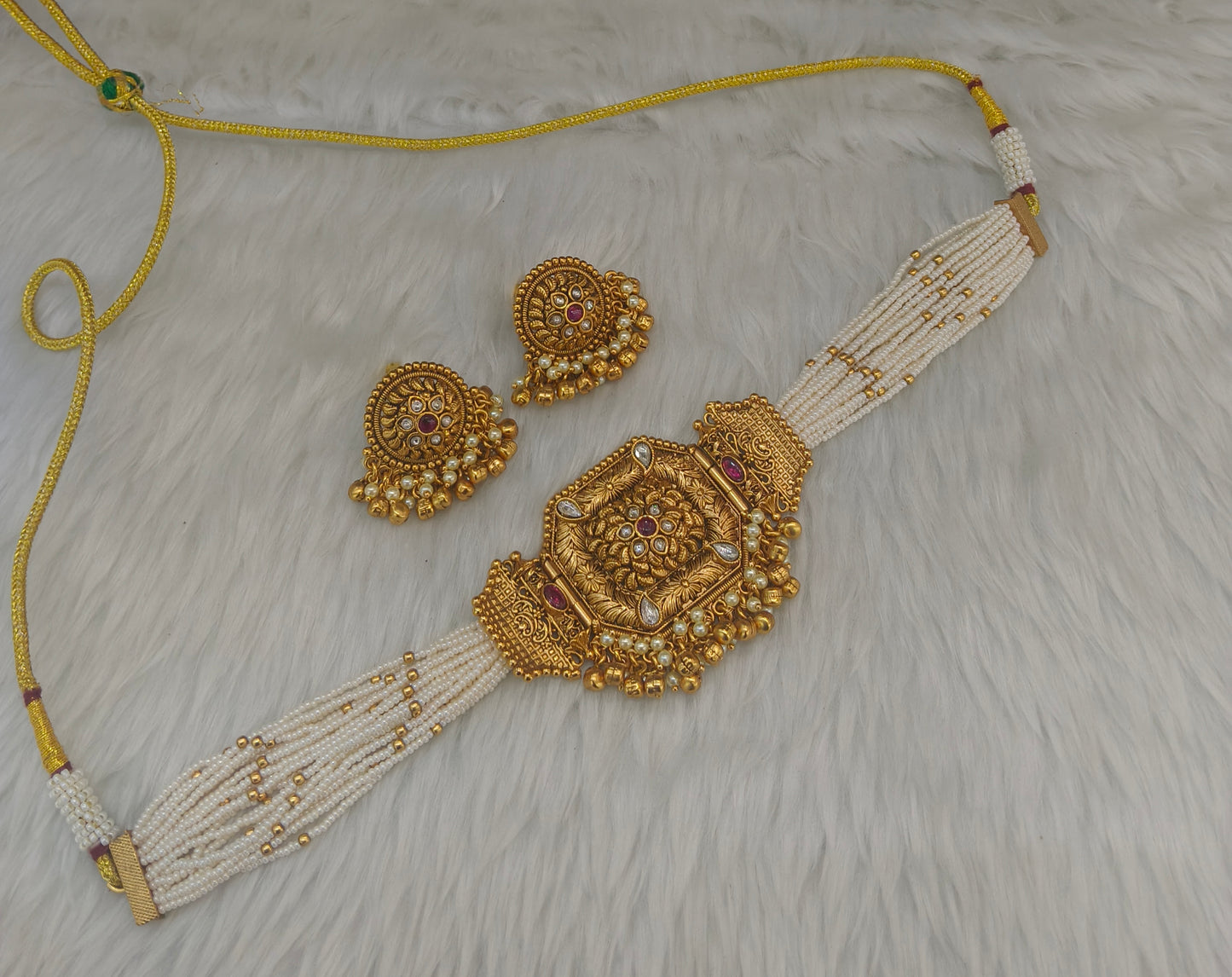 Gold Polki Ruby Choker Kirtika Jewellery Polki Set