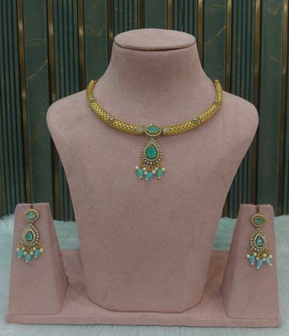 Gold Mint CZ Necklace Jewellery Simi Set