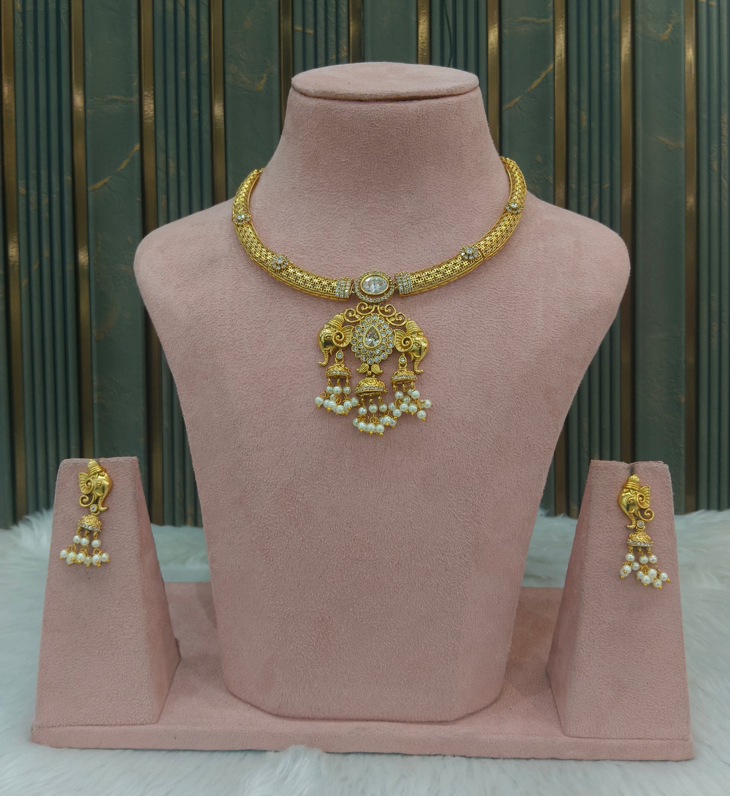 Gold CZ Necklace Jewellery Simi Set