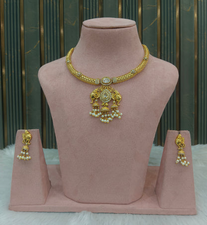 Gold CZ Necklace Jewellery Simi Set