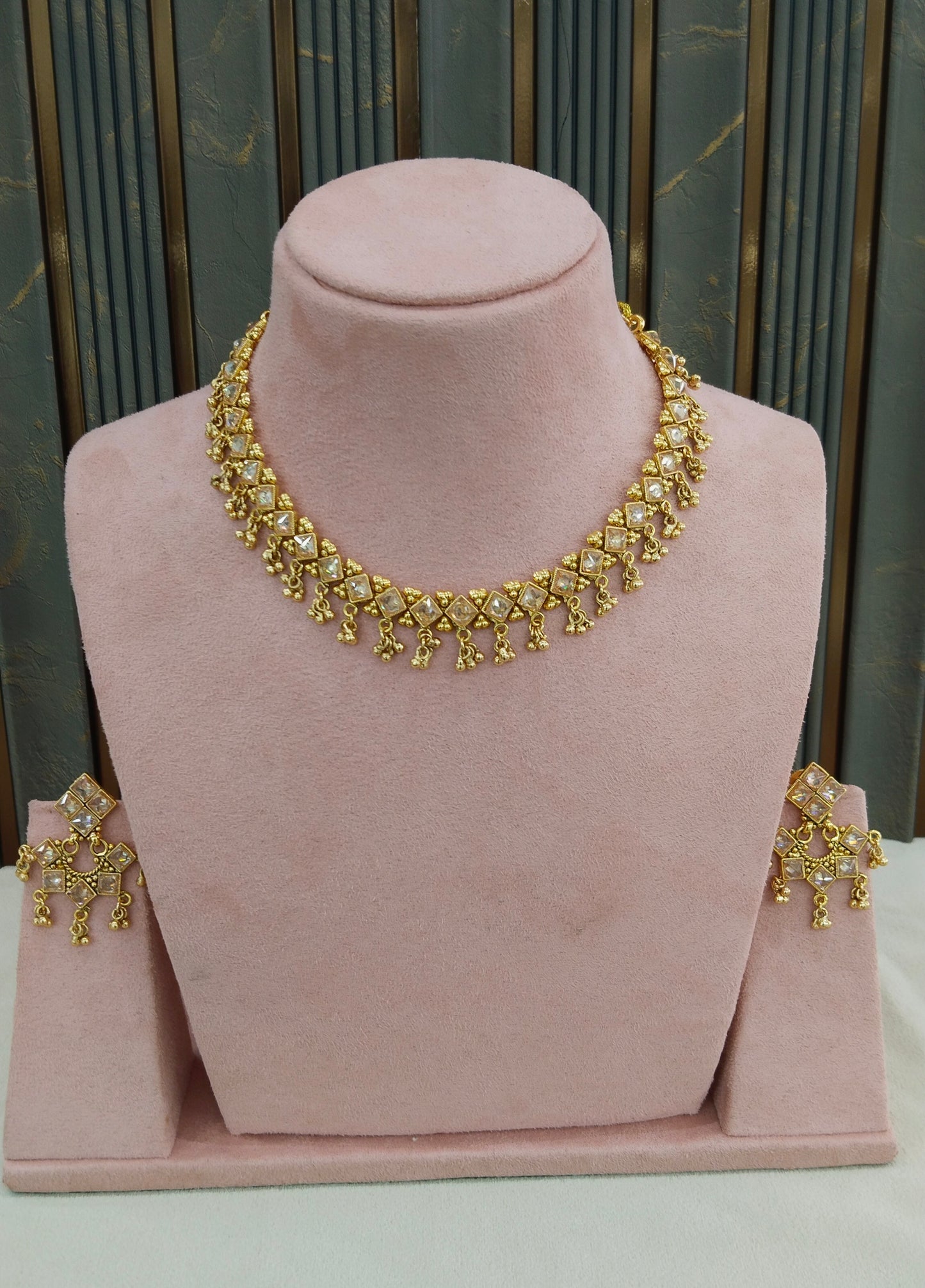 Gold Polki Necklace Jewellery Adya Set