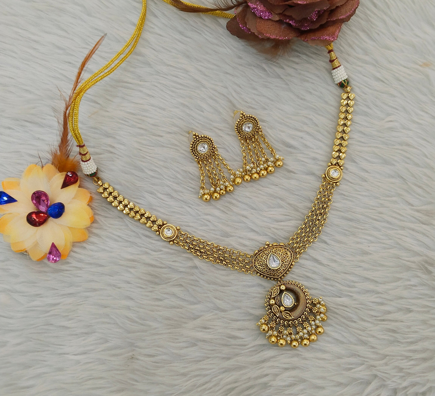 Gold Polki Necklace Jewellery Adya Set