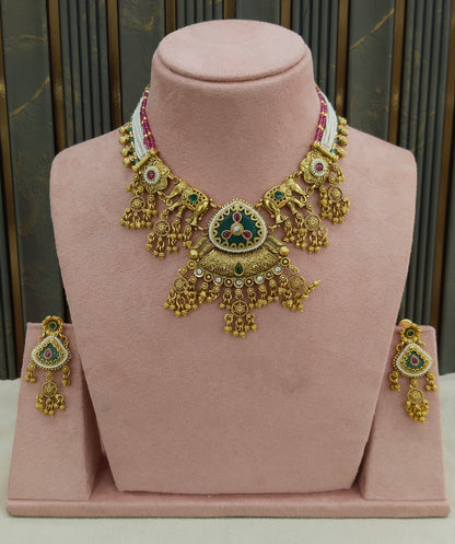 Gold Polki Ruby Sage Green Necklace Jewellery Adya Set