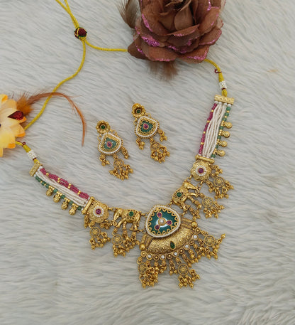 Gold Polki Ruby Sage Green Necklace Jewellery Adya Set