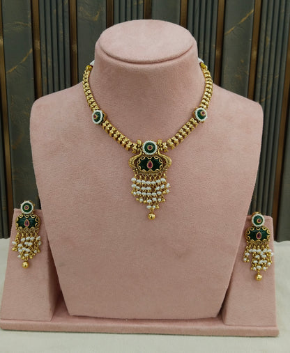 Gold Polki Ruby Green Necklace Jewellery Adya Set