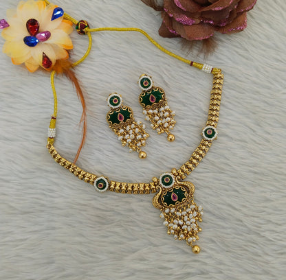 Gold Polki Ruby Green Necklace Jewellery Adya Set