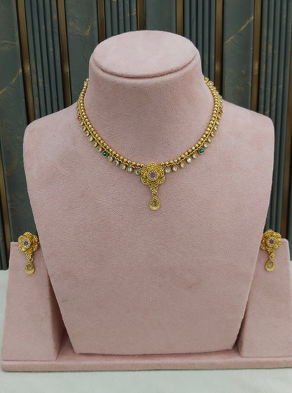 Gold Polki Ruby Green Necklace Jewellery Adya Set