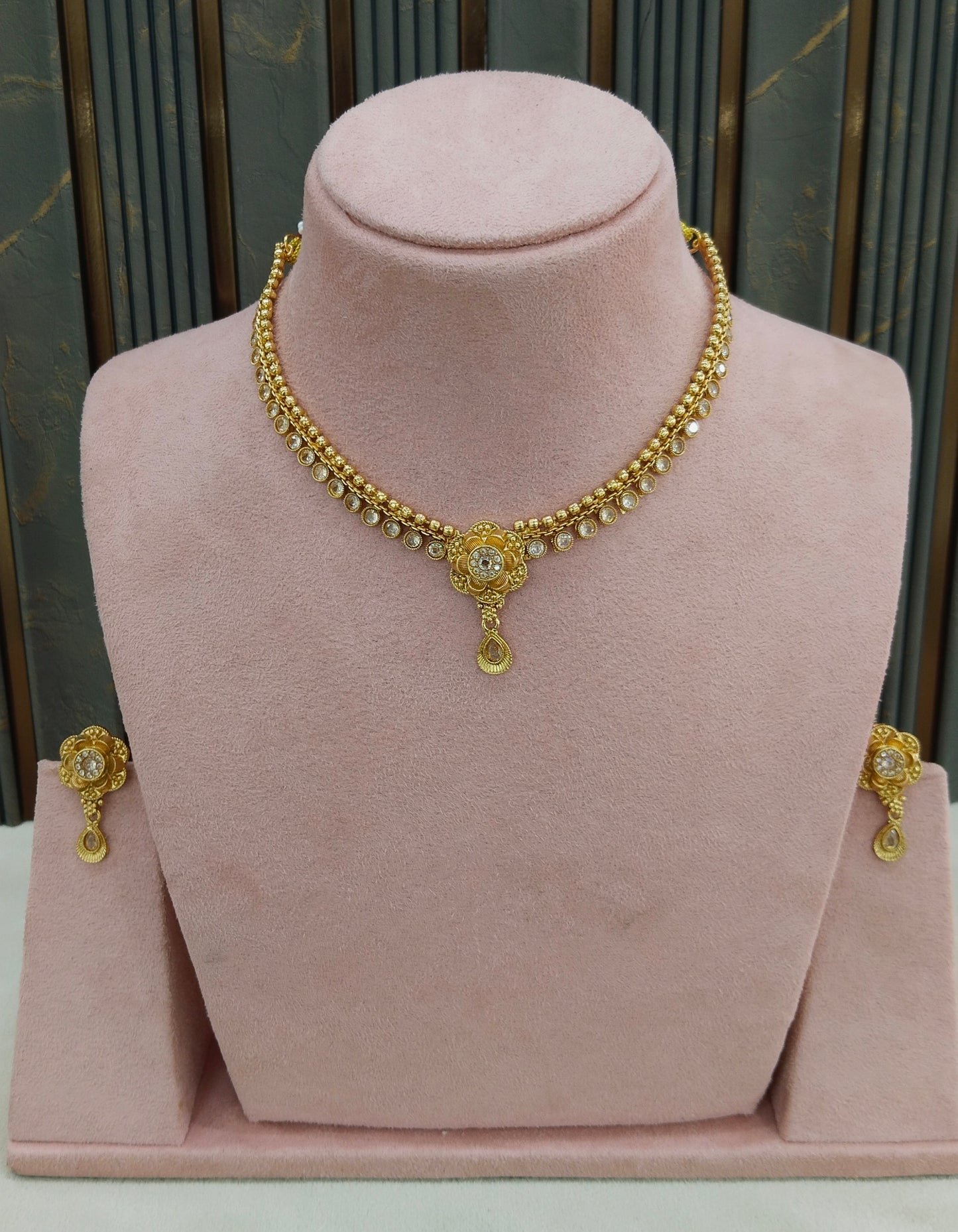 Gold Polki Necklace Jewellery Adya Set