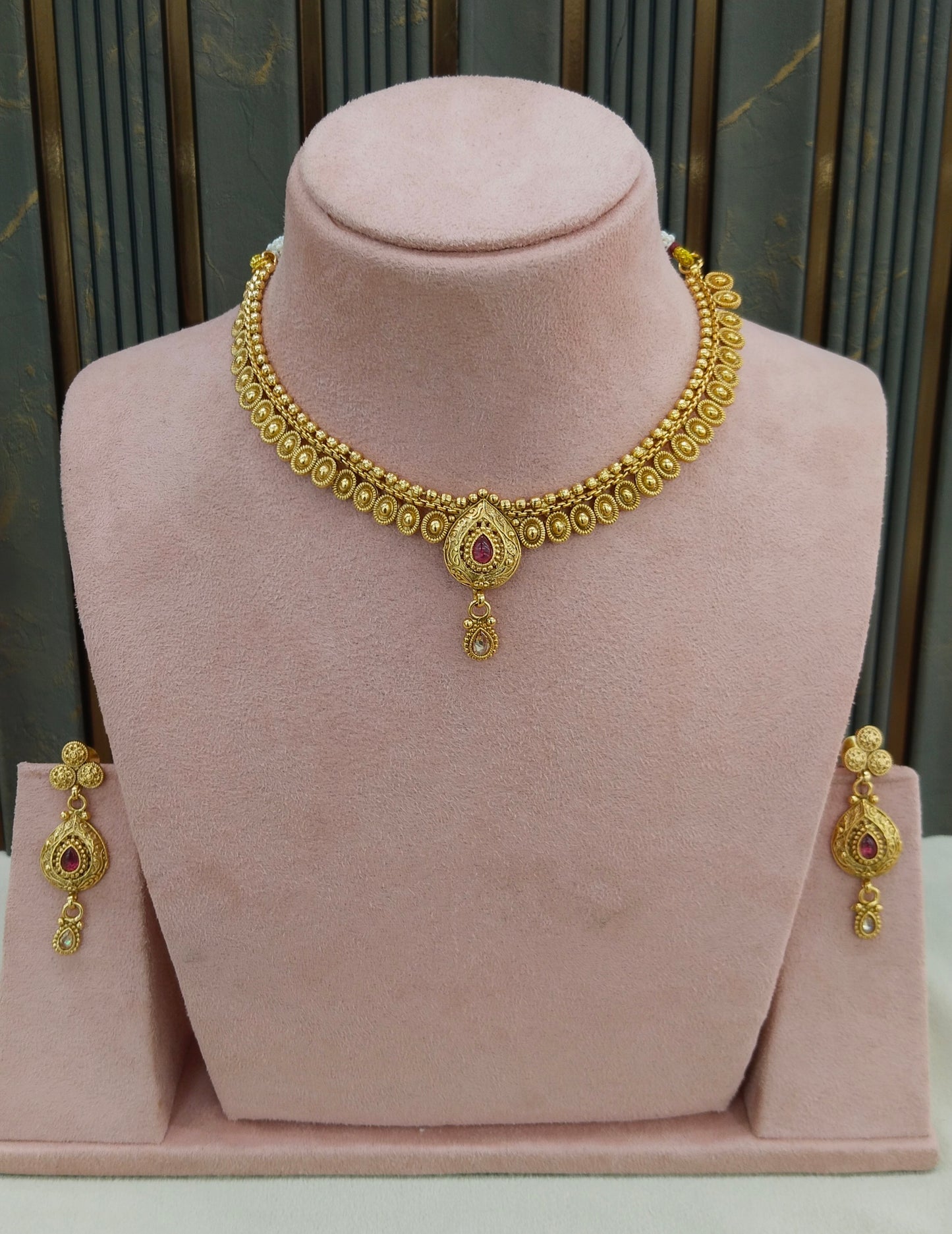 Gold Polki Ruby Necklace Jewellery Adya Set