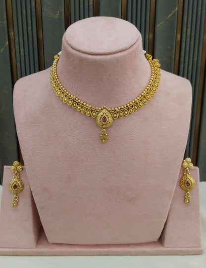Gold Polki Ruby Necklace Jewellery Adya Set