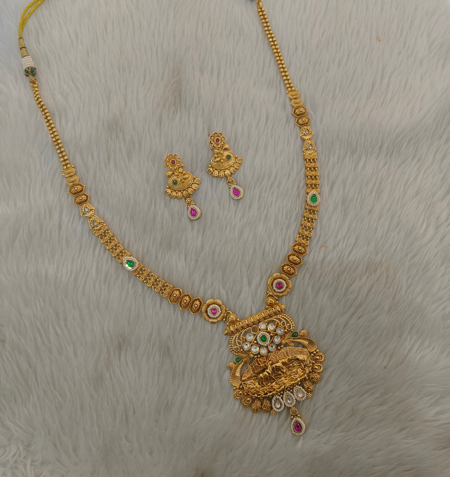 Gold Polki Ruby Green Long Rani Haar Necklace Anaya Jewellery Set