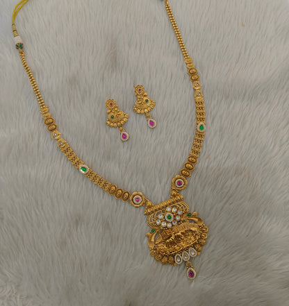 Gold Polki Ruby Green Long Rani Haar Necklace Anaya Jewellery Set